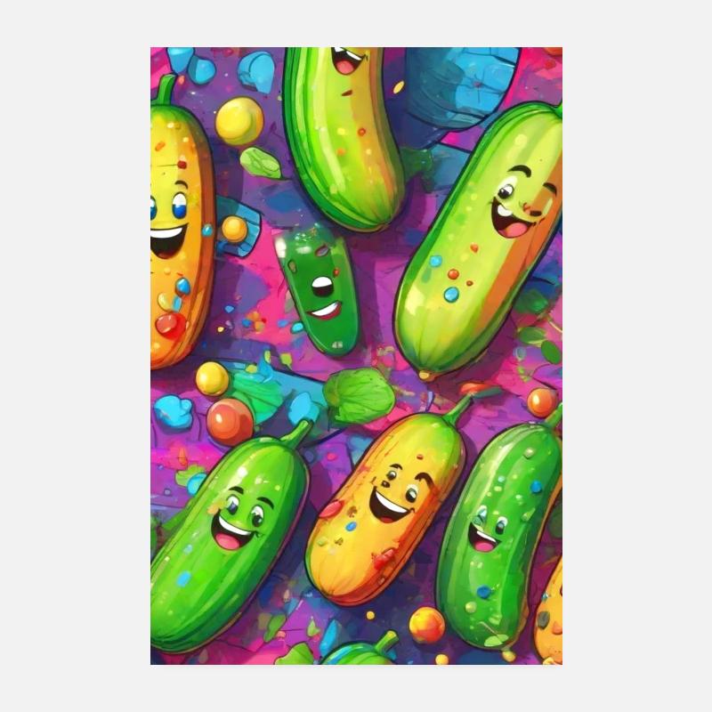 Gurken, Gurke, Graffiti,lachende Gurken, bunt Poster 20x30 cm