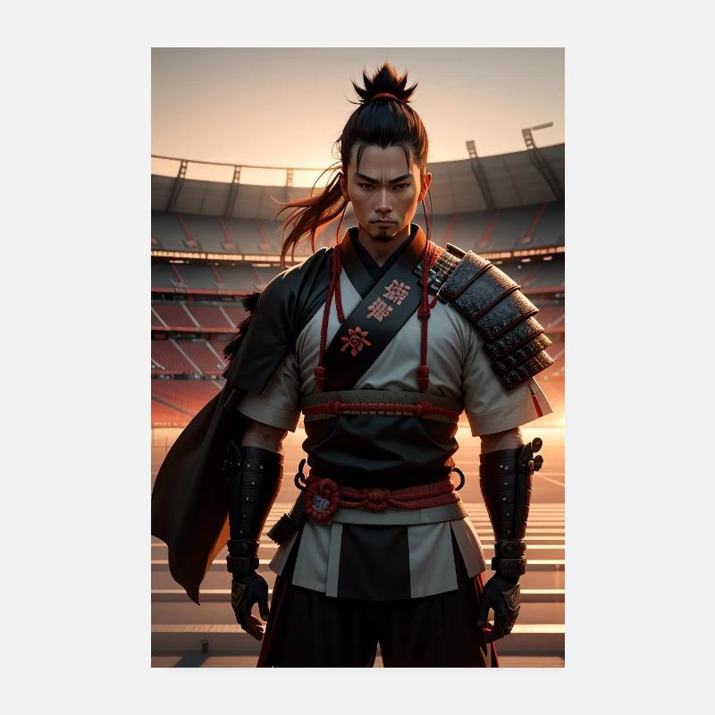 Ein Samurai in einem Stadion - Poster 20x30 cm - Weiß