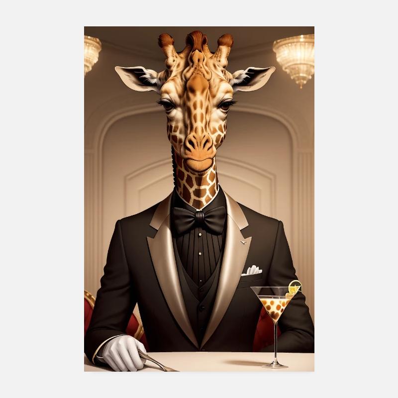 Eine Giraffe im Restaurant mit Martini Poster 20x30 cm