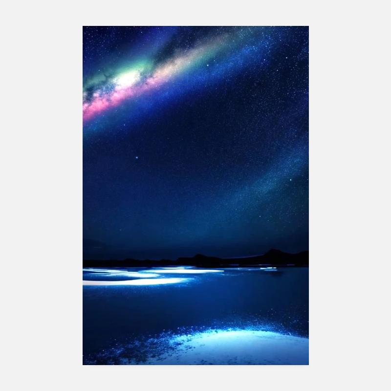 polarlichter, nachts,sterne,schnee,spiegelung Poster 20x30 cm