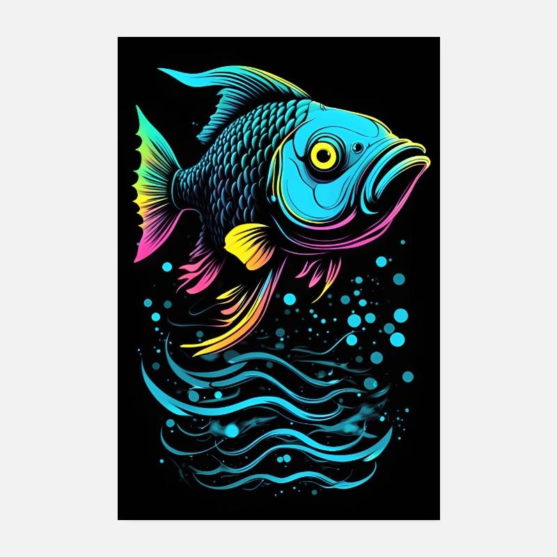 Fisch Vector Art Neon Glow - Poster 20x30 cm - Weiß