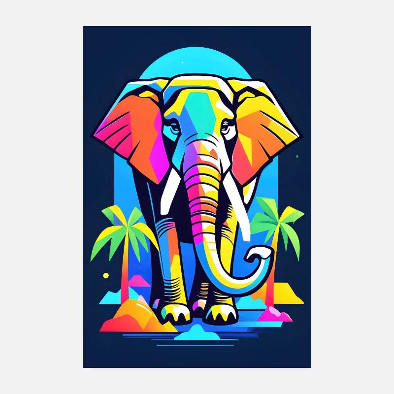 Bunter Elefant im Dschungel Regenbogen Design Poster 20x30 cm