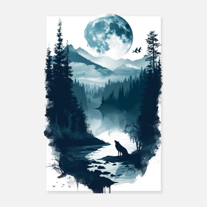 Wolf Howling At The Moon Poster 8" x 12" (20x30 cm)