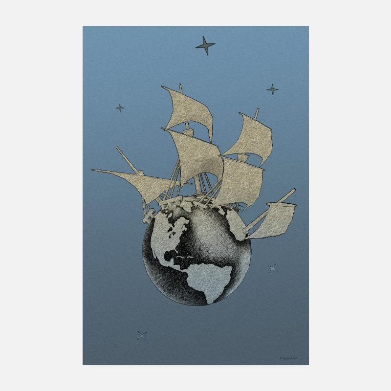 Himmlische Odyssee: Majestätischer Viermaster - Poster 20x30 cm - Weiß