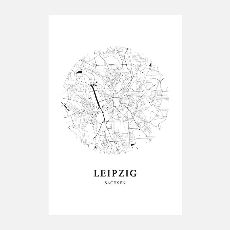 Plan minimaliste de la ville de Leipzig Poster 20 x 30 cm