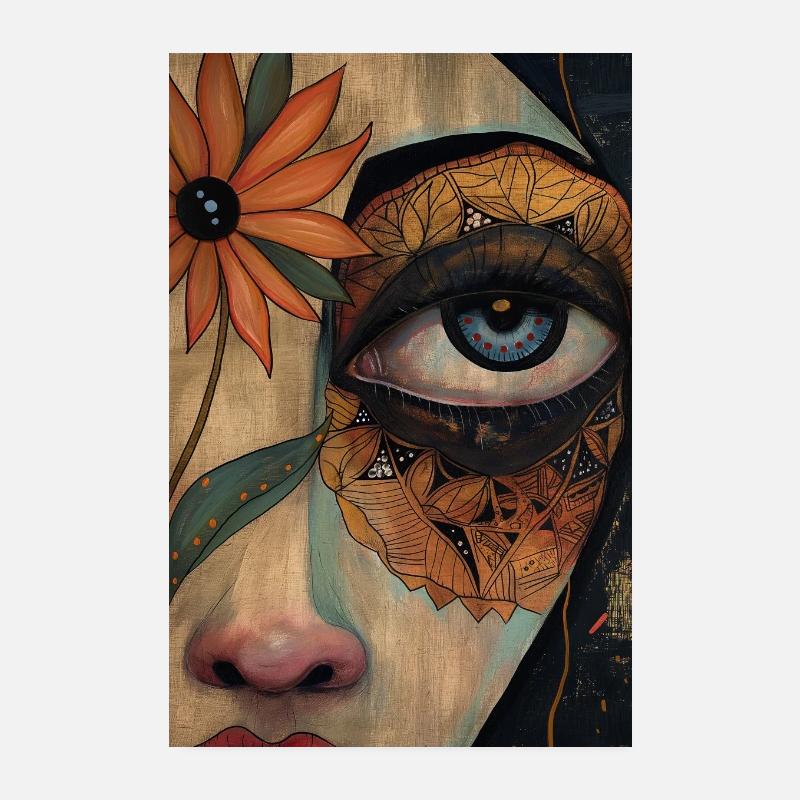 Yeux noirs et fleur Poster 20 x 30 cm