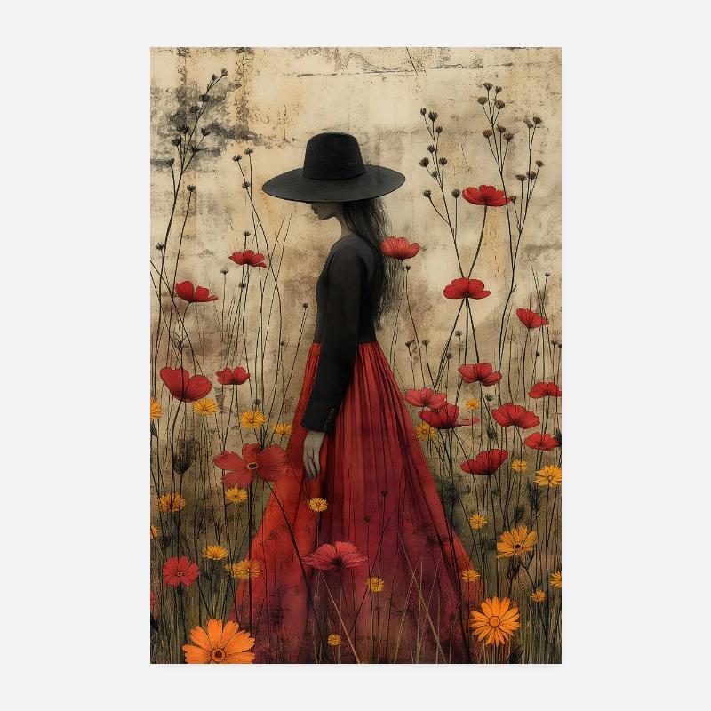 Frau im Blumenfeld Poster 20x30 cm