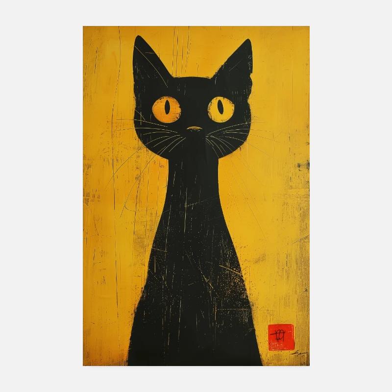 Risogram of a black cat Poster 8" x 12" (20x30 cm)
