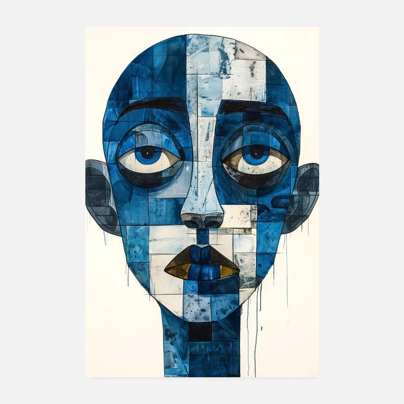 Collage de risographie - Homme bleu Poster 20 x 30 cm