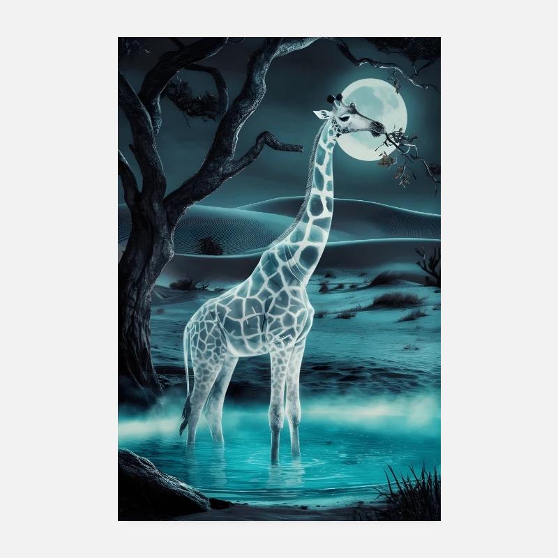 Girafe au clair de lune Poster 20 x 30 cm