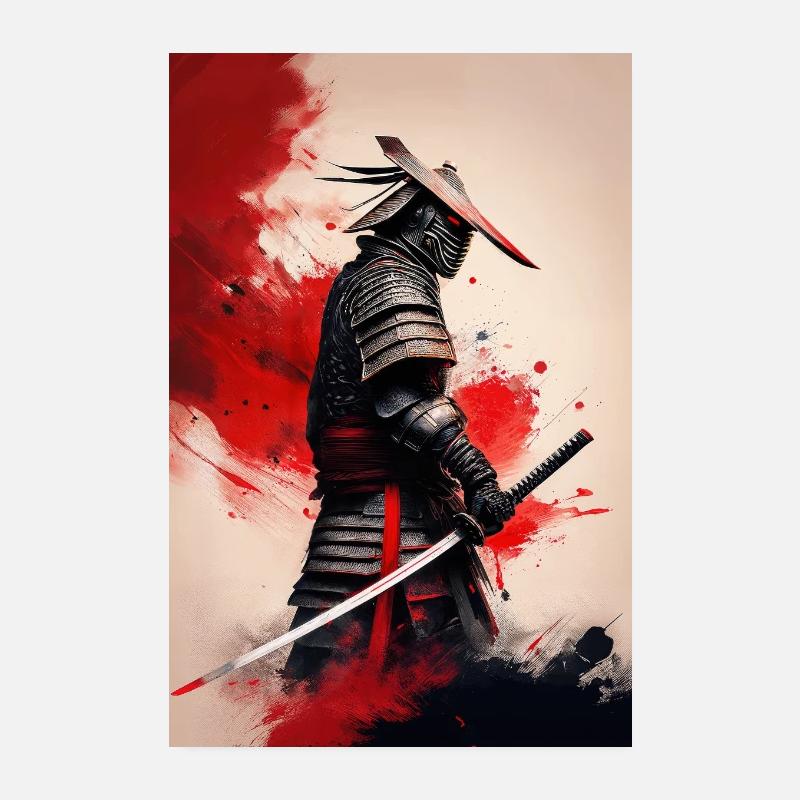 Blutroter Samurai - Poster 20x30 cm - Weiß