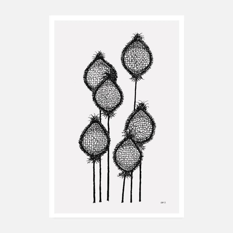 Bourgeons de coquelicot noir abstrait, fond beige Poster 20 x 30 cm