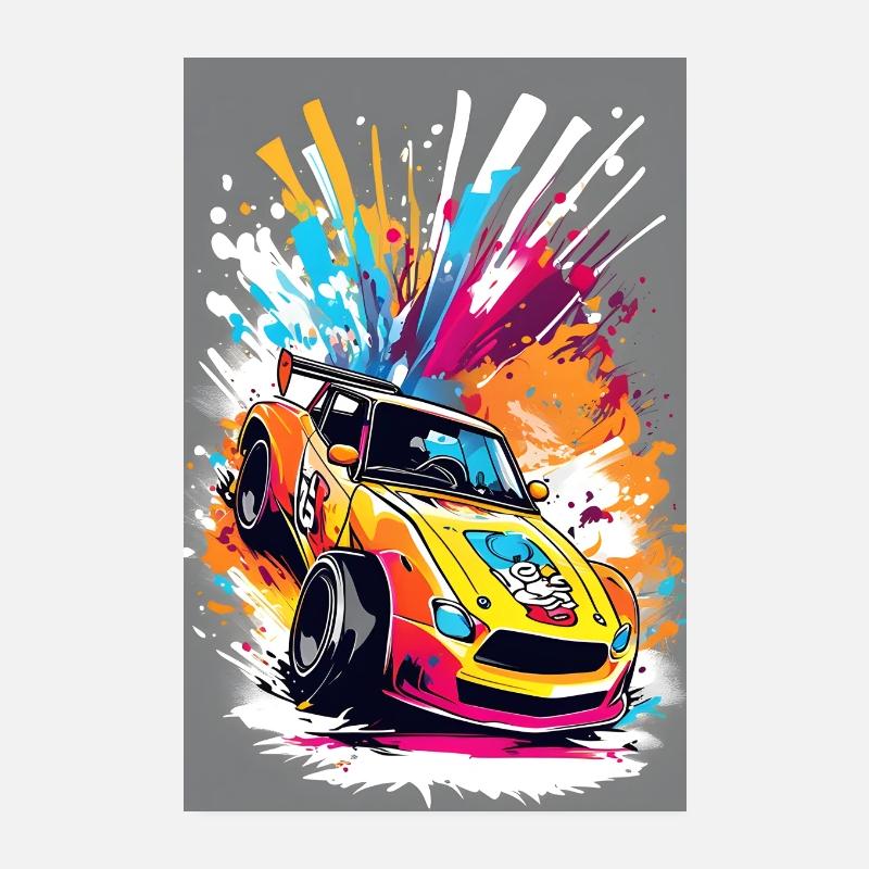 Retro Drift Car - Vivid Racing Splash Art Poster 8" x 12" (20x30 cm)