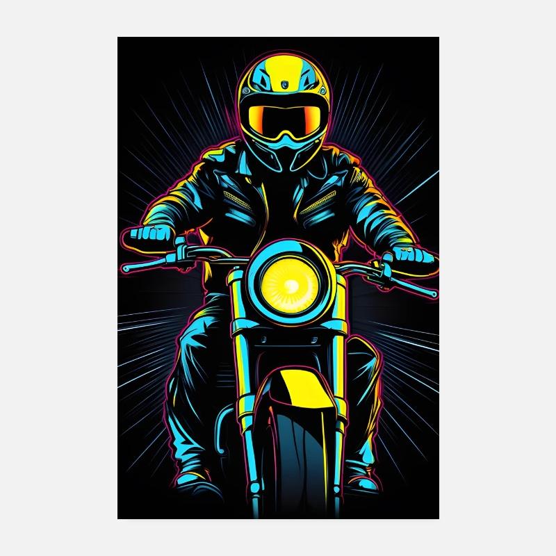 Neon rider on motorcycle Poster 8" x 12" (20x30 cm)