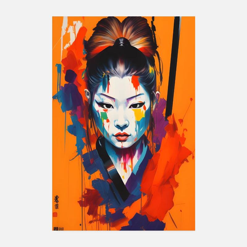 Guerrier samouraï – Splash Art flashy - Poster 20 x 30 cm - blanc