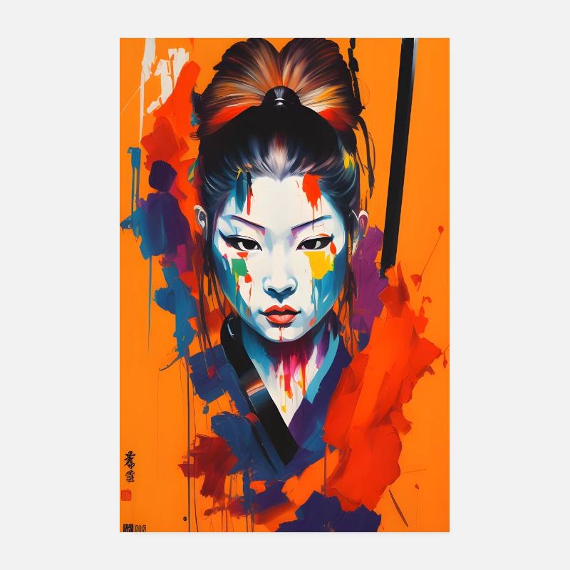 Samurai Kriegerin – Auffällige Spritzer Kunst Poster 20x30 cm