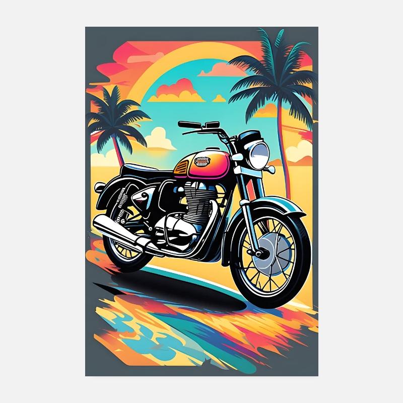 Retro motorcycle on tropical beach Poster 8" x 12" (20x30 cm)