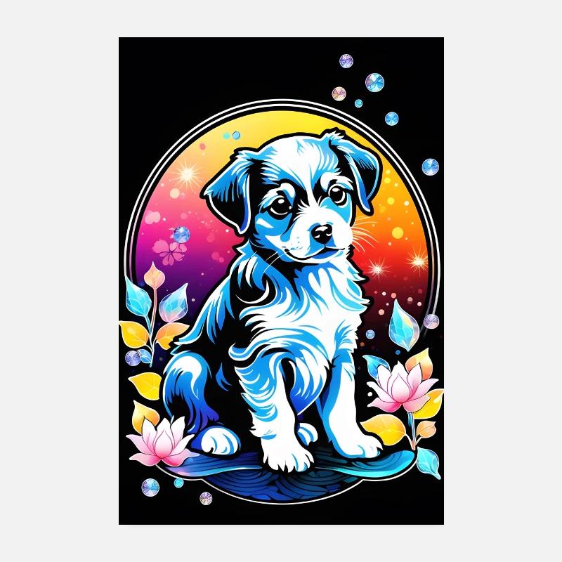 Chiot mignon avec des fleurs de lotus Poster 20 x 30 cm