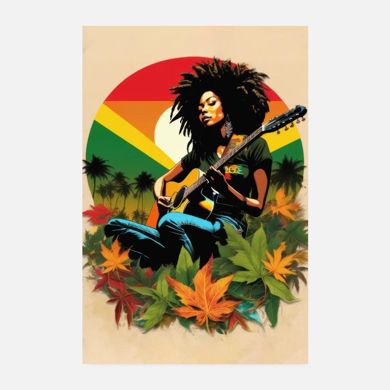 Rastafarian Gitarristin im Reggae-Stil - Poster 20x30 cm - Weiß