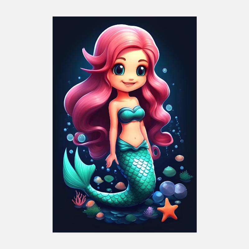 Bezaubernde Chibi Meerjungfrau mit rosa Haar Poster 20x30 cm