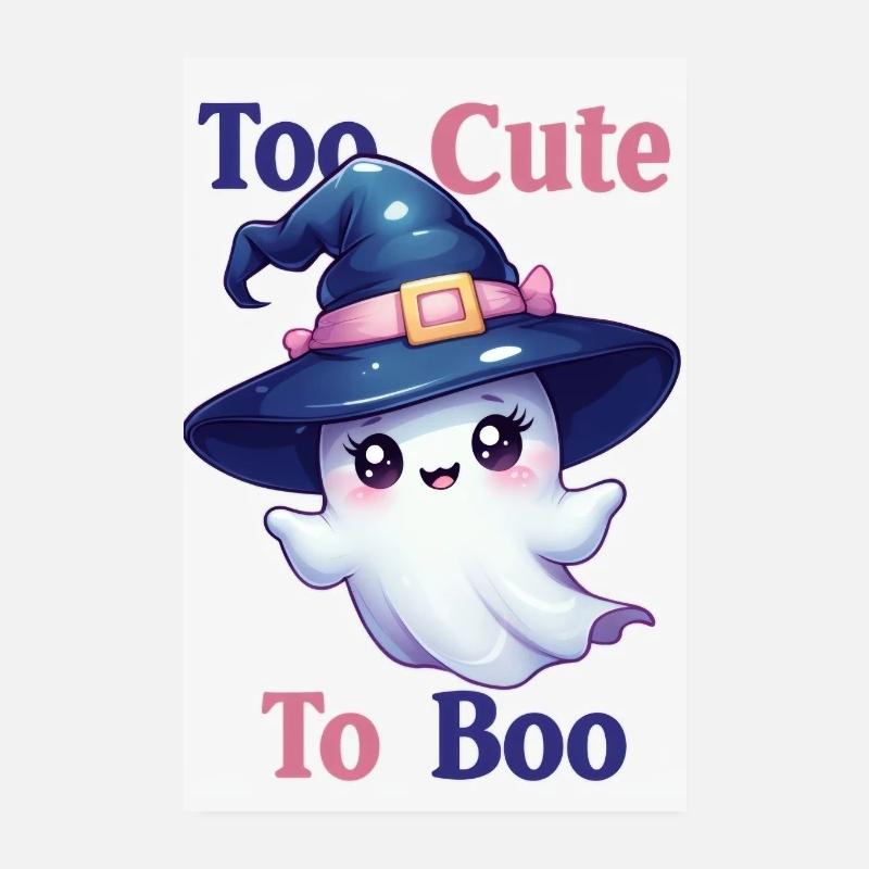 Adorable Ghost in a Witch's Hat – Too Cute to Boo Poster 8" x 12" (20x30 cm)