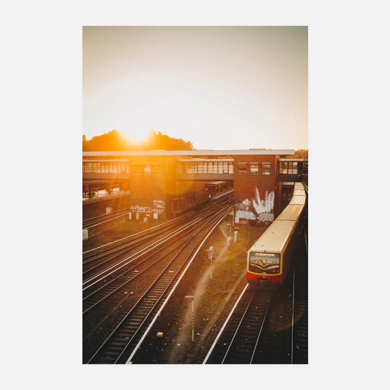 Berlin: Moving S-Bahn at sunset Poster 8" x 12" (20x30 cm)