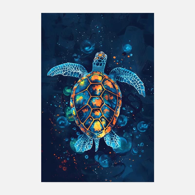 Tortue de mer bleu orangé Poster 20 x 30 cm