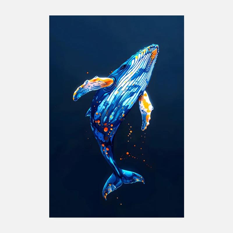 Orange Blue Humpback Whale - Poster 8" x 12" (20x30 cm) - white
