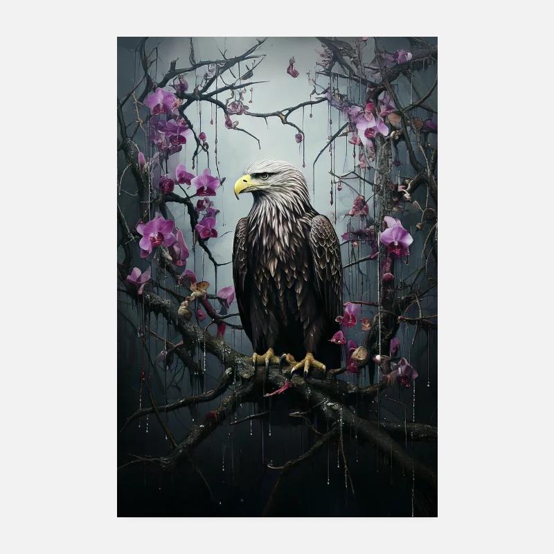 Affiche Aigle avec Orchidées Poster 20 x 30 cm