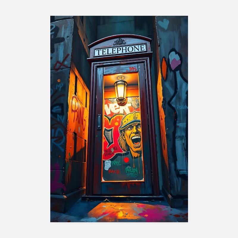 Graffiti telephone booth - urban art with cult factor Poster 8" x 12" (20x30 cm)