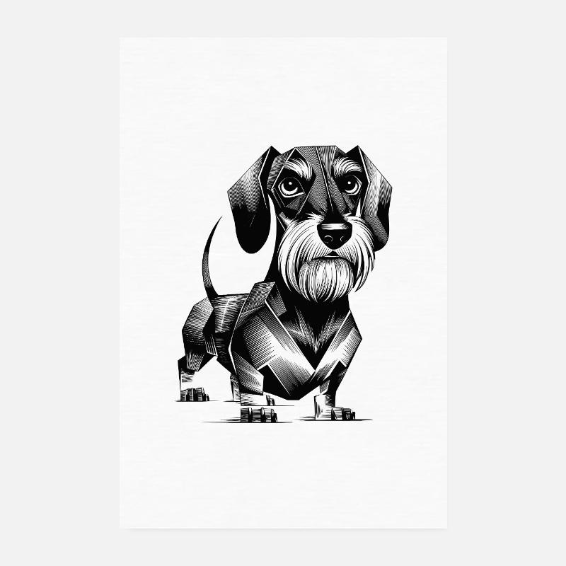 Wire-haired Dachshund Hatching Drawing Design Poster 8" x 12" (20x30 cm)