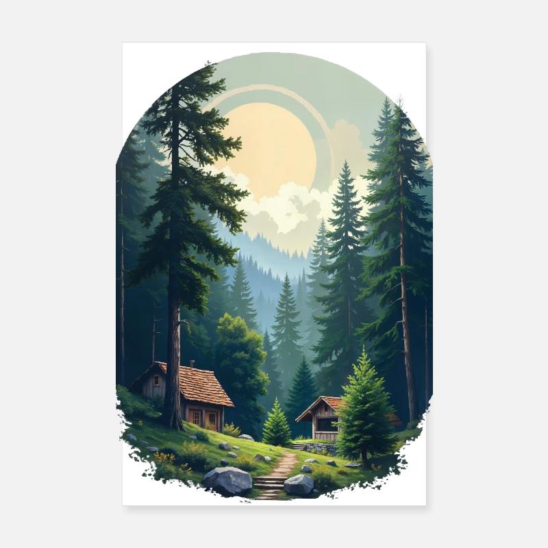 Cabane pixélisée dans les bois Poster 20 x 30 cm