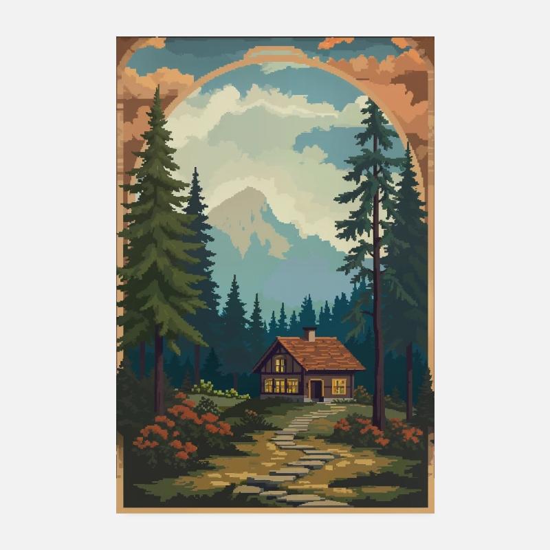 Verpixelte Hütte im Wald Poster 20x30 cm