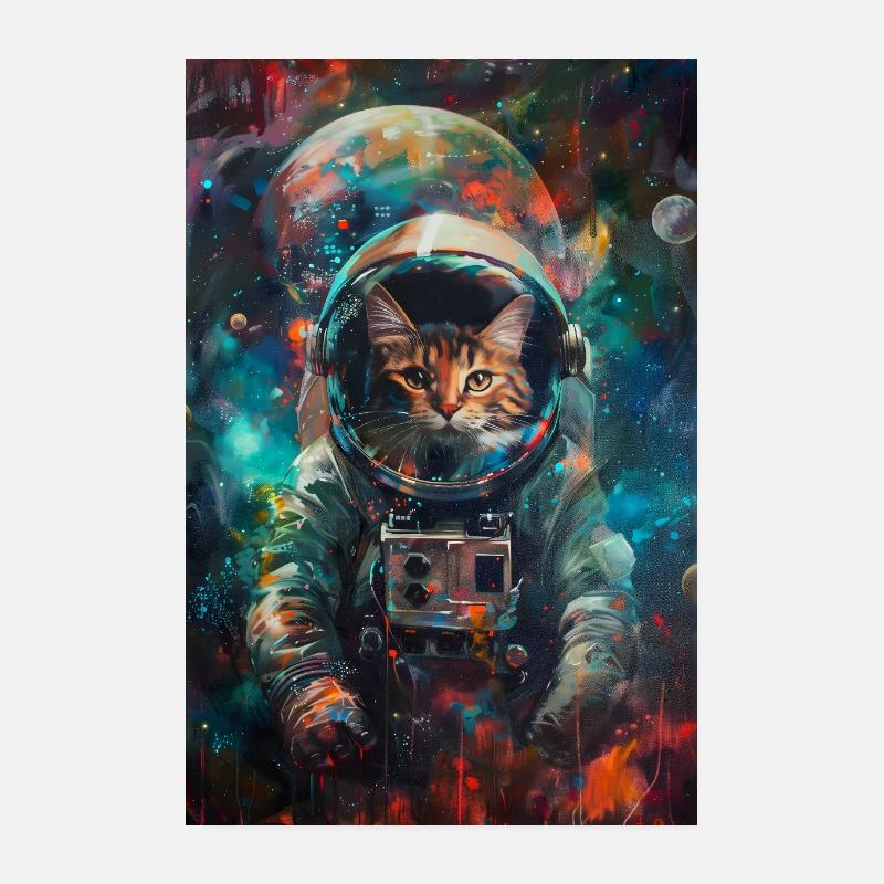 Peinture d’astronaute chat de l’espace Poster 20 x 30 cm