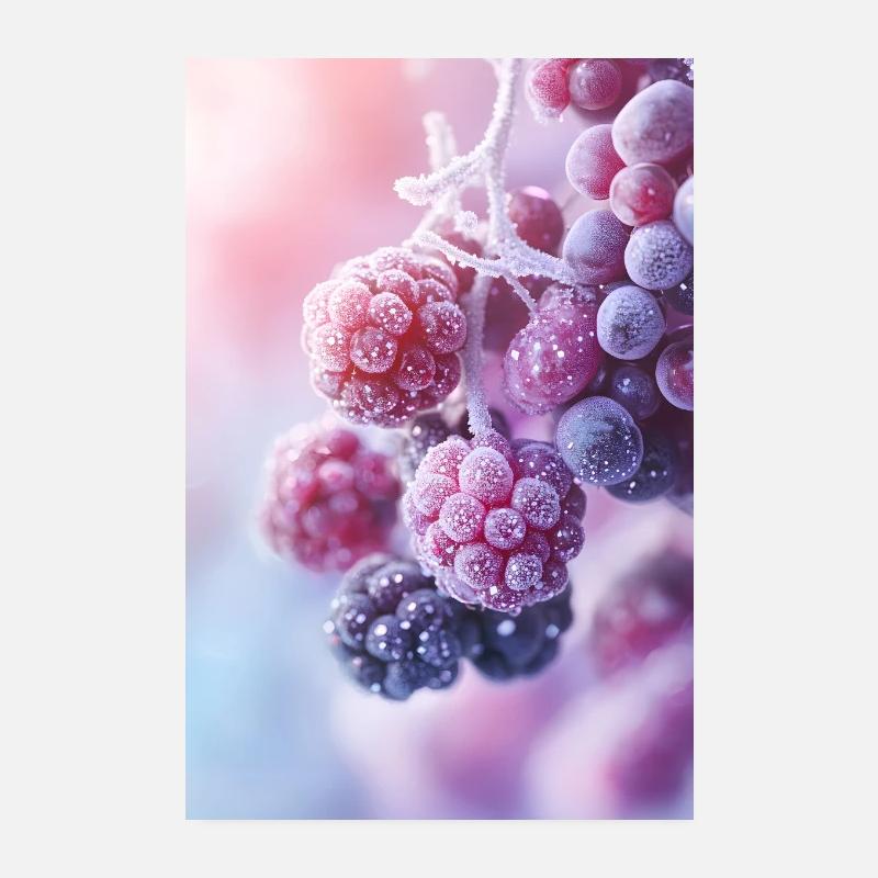Baies de givre Gros plan - Poster 20 x 30 cm - blanc