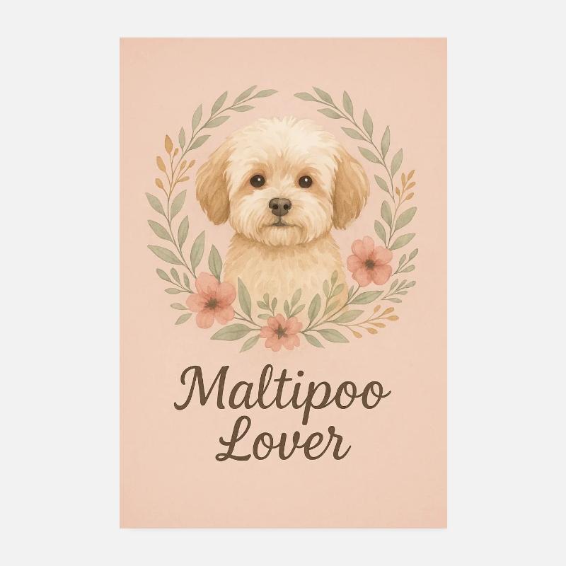Maltipoo Lover - Affiche bohème avec couronne florale Poster 20 x 30 cm