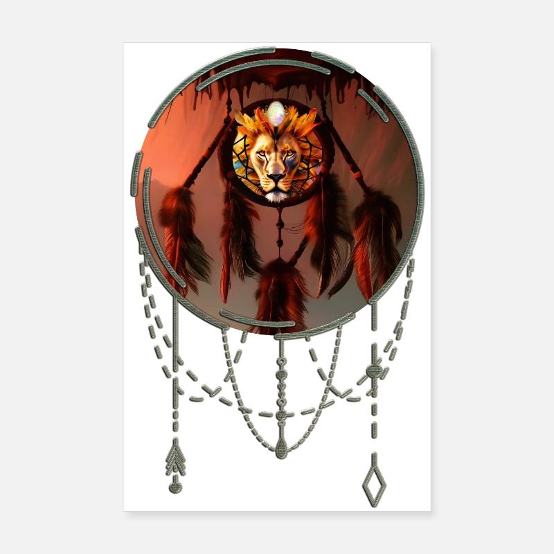 Traumfänger mit Löwe - Poster 20x30 cm - Weiß