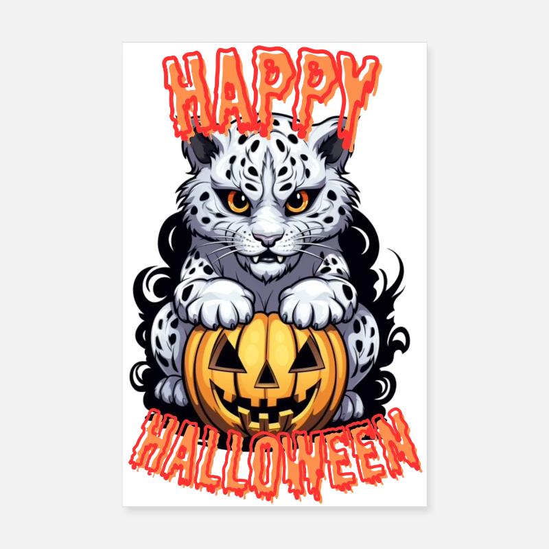 Halloween Snow Leopard with Pumpkin Poster 8" x 12" (20x30 cm)