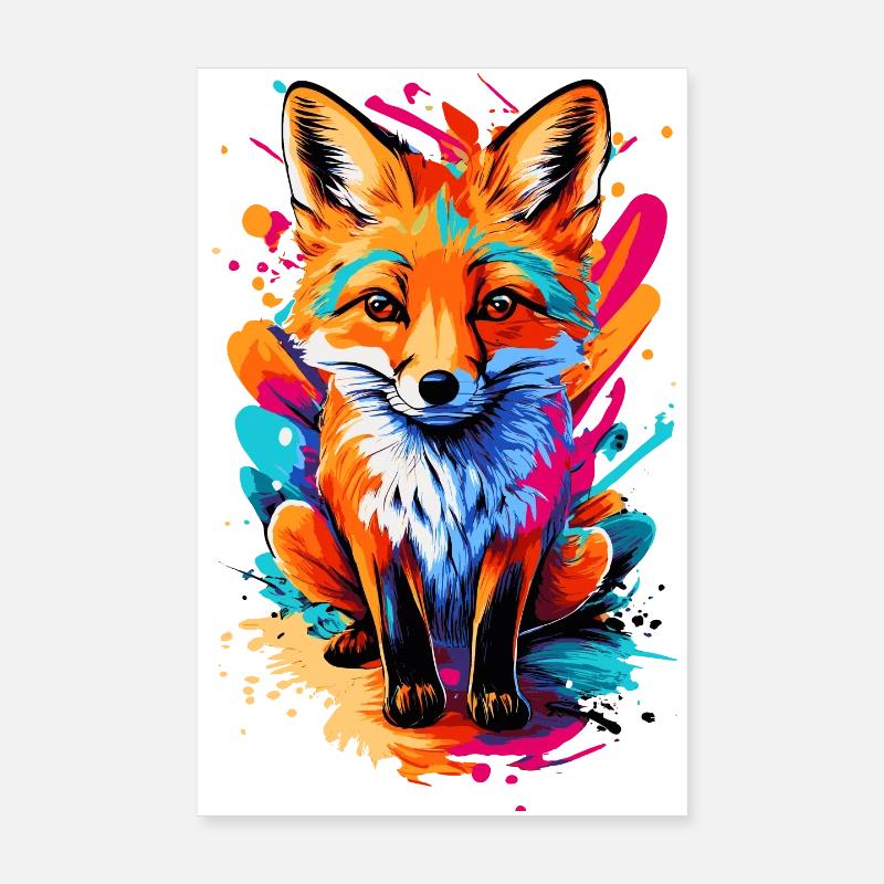 Baby Fox - Cute Red Fox - Colorful Fox Poster 8" x 12" (20x30 cm)