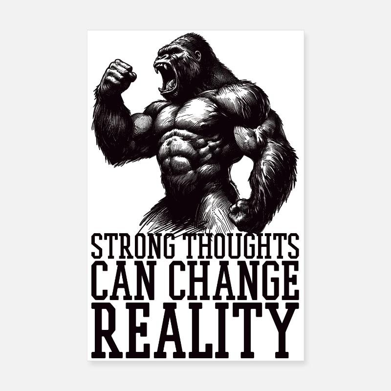 Strong Thoughts Gorilla Motivational Gift Poster 8" x 12" (20x30 cm)