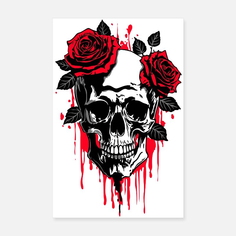 Skull with Roses Mystical Romantic Poster 8" x 12" (20x30 cm)