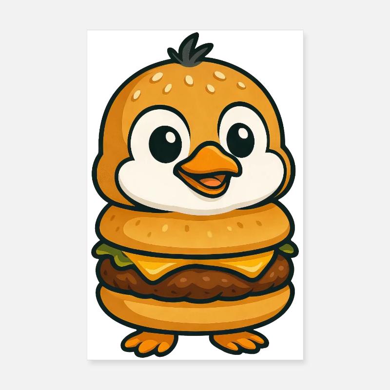 Funny Penguin Burger Cheeseburger Mythical Creature Poster 8" x 12" (20x30 cm)