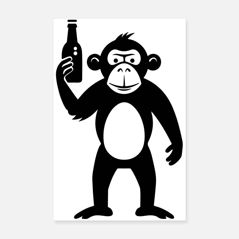Singe avec bouteille de bière Poster 20 x 30 cm
