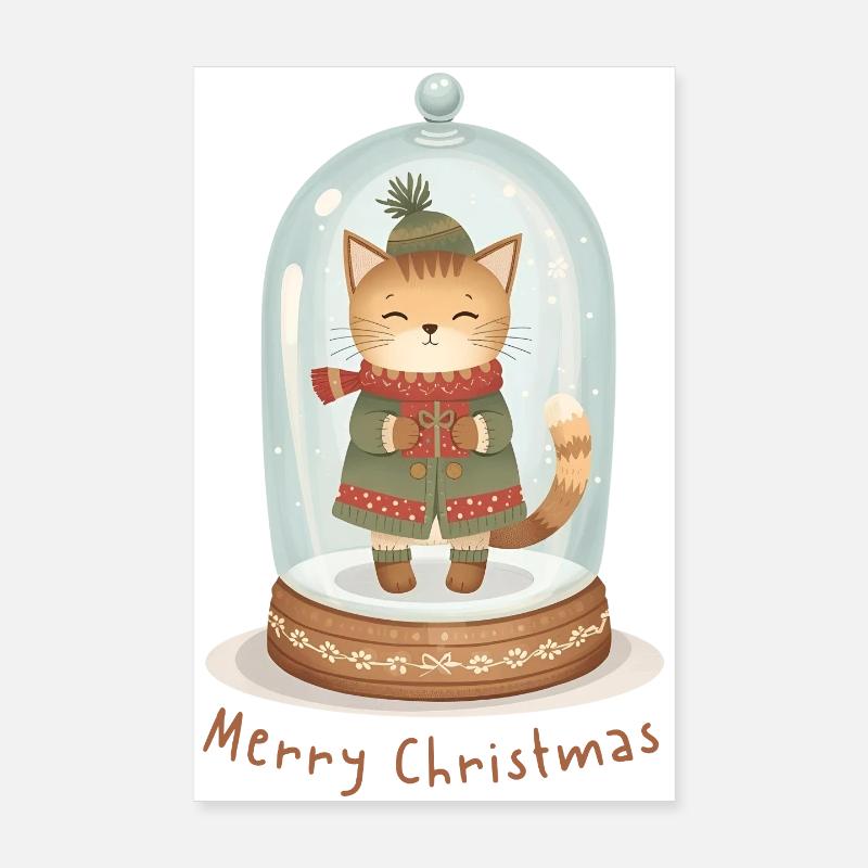 Boule à neige chat – Joyeux Noël Poster 20 x 30 cm