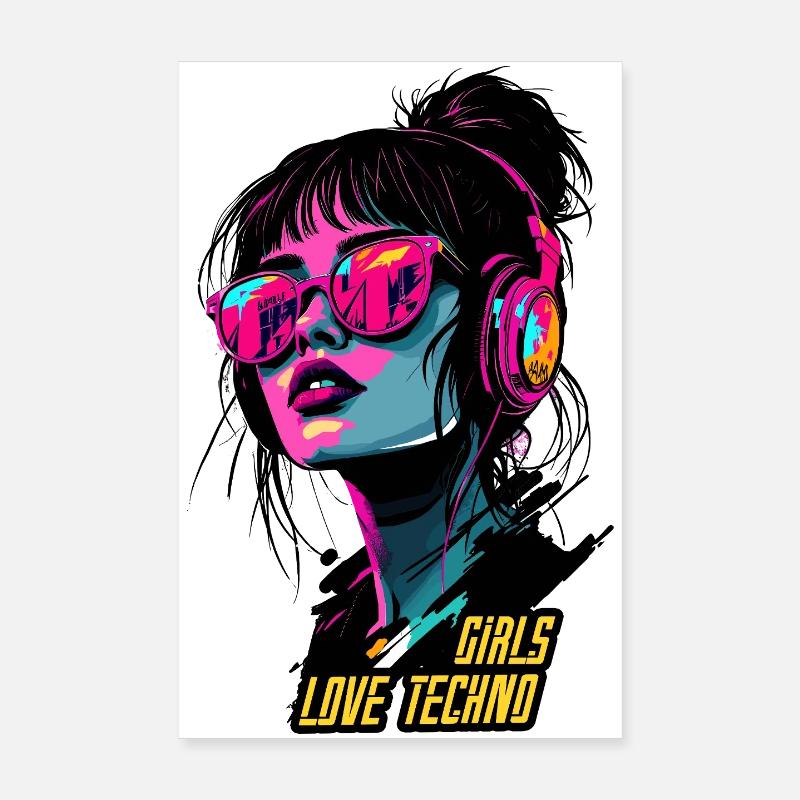 Neon Techno Girl Portrait Poster 8" x 12" (20x30 cm)