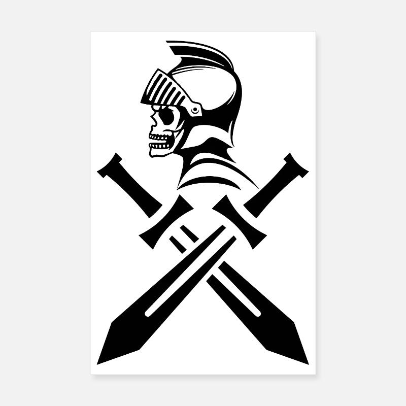 Crâne de chevalier noir et épées croisées Poster 20 x 30 cm
