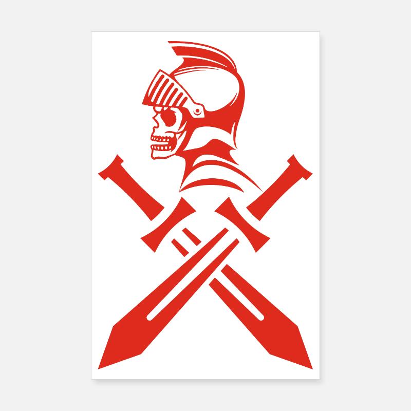 Crâne de chevalier rouge et épées croisées Poster 20 x 30 cm