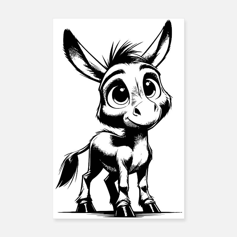 Petit Petit Âne Mignon Dessin au Crayon Poster 20 x 30 cm