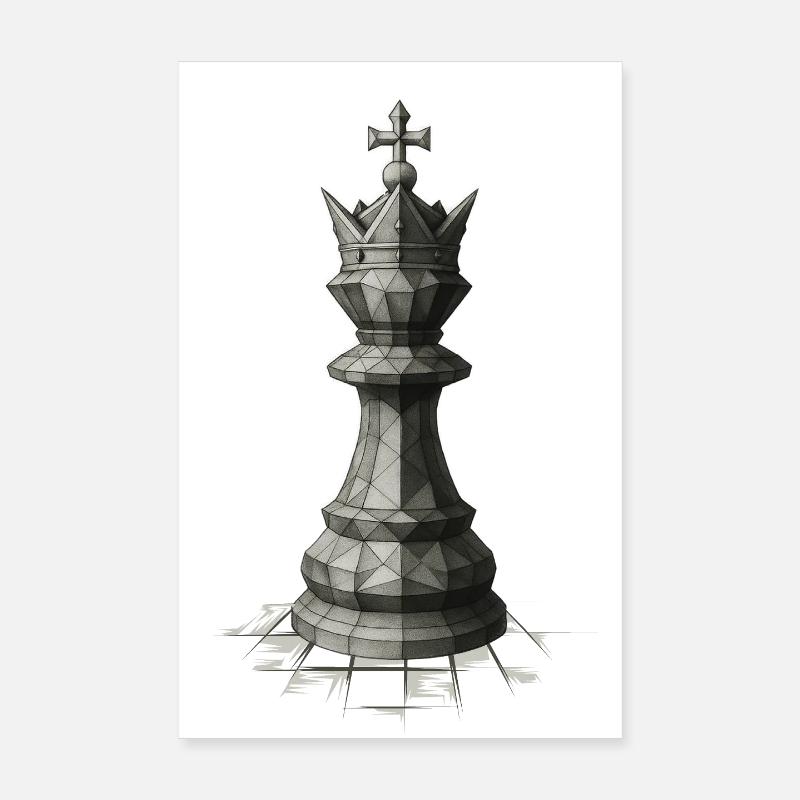 Chess King on Board – Dark Strategy Illustrations Poster 8" x 12" (20x30 cm)