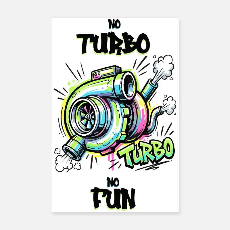No Turbo No Fun - Poster 20x30 cm - Weiß
